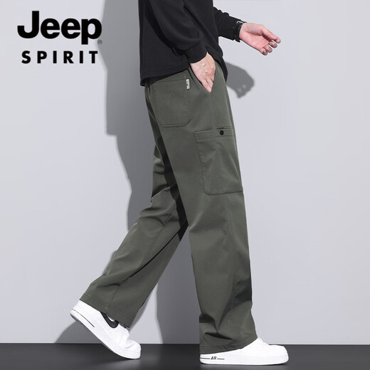 JEEP SPIRIT吉普美式潮牌工装裤男宽松直筒伞兵裤2025夏季薄款运动冲锋休闲裤 JEEP9856-军绿色 4XL 【商家】180~200斤