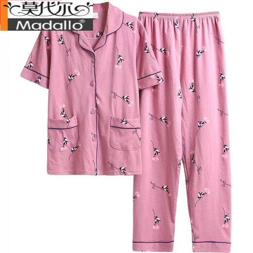 Modale Mutter mittleren Alters purer Baumwollpyjamas Frauen Sommer kurzärmelige Hosen Plus Size Casual Cardigan Anzug Dünne Heimkleidung Y9922 XL 120-140