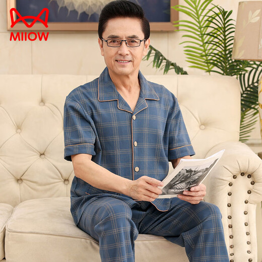 Catman (Miiow) Middle Pyjamas Herren Sommer-Kurzärmel-Hosen 100 reiner Baumwollanzug für ältere Plus-Fett-Plus-Größe Dünnmodell 690 XL (Empfohlen 130-150 Jin [Jin entspricht 0,5 kg]))
