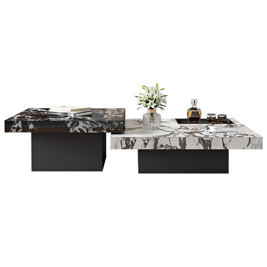 Il jiangong italien minimaliste rock rock table bas basse luxe luxe moderne simple salon marbre petit appartement carré haut et basse combinaison 80 * 80 * 45 petite table basse + 120 * 120 * 3523 Ensemble entier