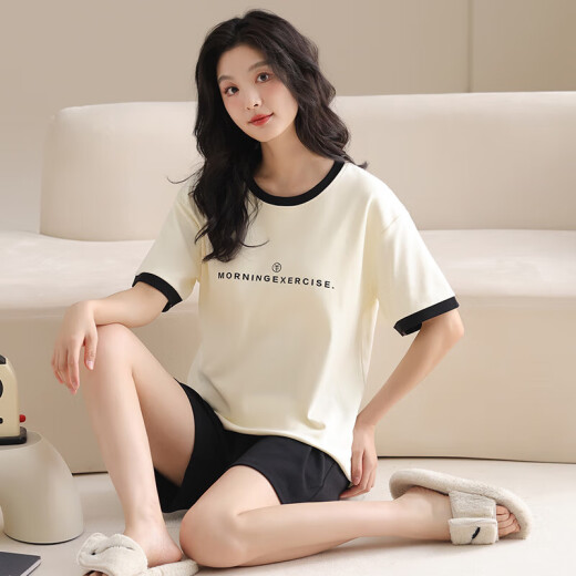 [纯棉]睡衣女夏季套头短袖短裤休闲款家居服套装可外穿女cker CKE-W6174A L