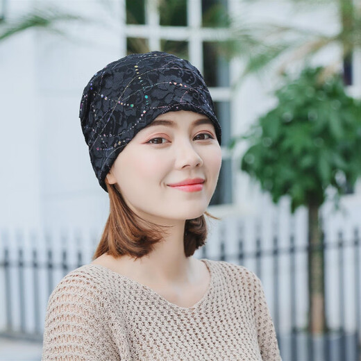 今诩无压感睡帽老人睡觉戴的帽子适合光头女化疗薄款时尚夏天病人堆堆 B719米色 均码