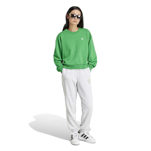 阿迪达斯 （adidas）三叶草裤子女裤2024春秋运动裤宽松卫裤收口休闲针织长裤 IT9856灰色内里毛圈 M