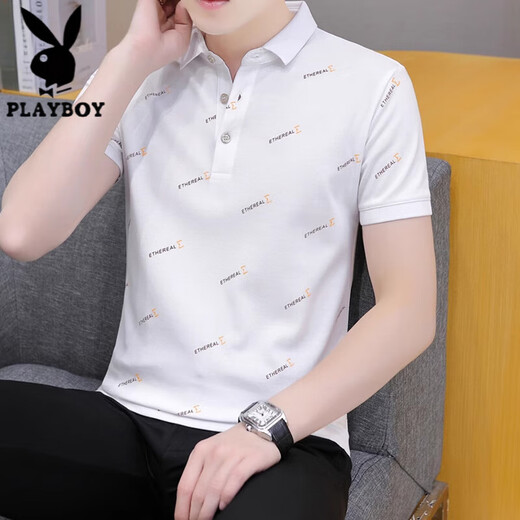 花花公子（PLAYBOY）夏季短袖t恤男2025新款翻领polo半袖衫冰丝男装上衣 679白色 XL 135-145斤