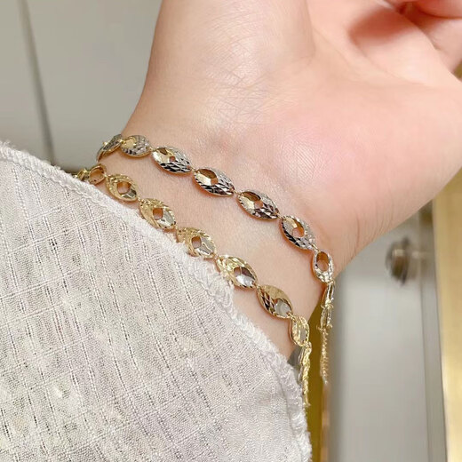 Lierui jewelry pure 18K gold color separation yellow and white effect flash bracelet plain gold au750 simple fashion versatile summer light gold + white gold length 15 + 3cm