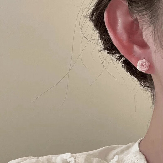 Mansheng gentle rose flower S999 sterling silver earrings for women 2025 new high-end earrings light luxury niche temperament earrings 999 silver pink rose pair