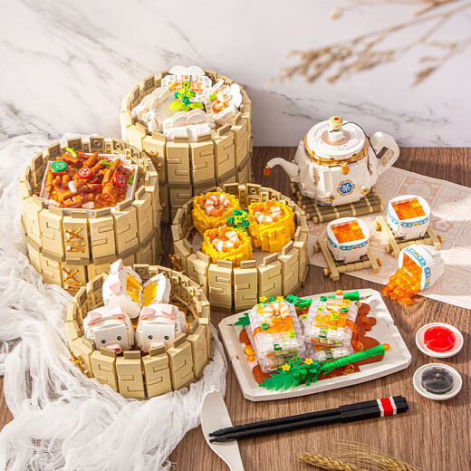Loz广式蛋糕点心装饰拼装积木奶黄包美食摆件玩具生日礼物 1391美食拼盘