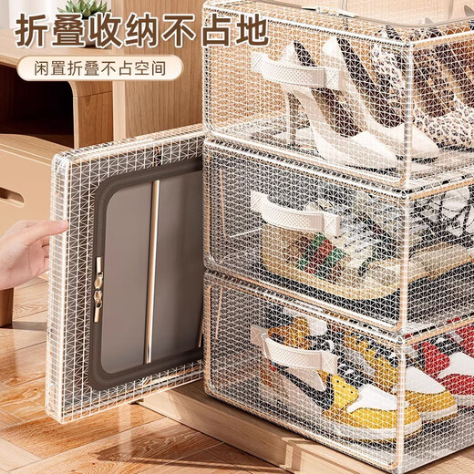 Kaximu installation-free shoe box storage multi-functional dust-proof transparent drawer shoe cabinet artifact space organization folding rack Upgraded double door model丨Transparent white 4# 60*30* Dust-proof and moisture-proof Shoe bag丨No steel frame + 1