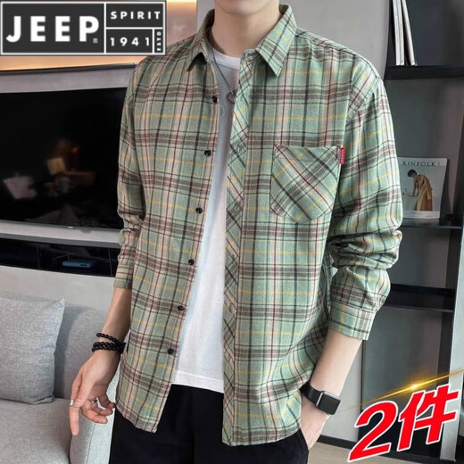 Jeep Spirit Plaid Shirt à manches longues 2025 Spring and Automne New Style Men de chemise décontractée en vrac pour hommes Men 9902 Green M [Recommandé 90-110jin [Jin est égal à 0,5 kg]]