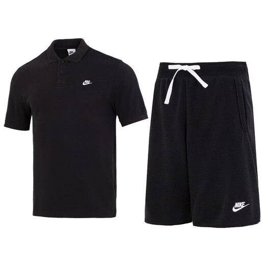 Nike (NIKE) sports suit men 25 autumn new fashion polo shirt breathable short-sleeved T-shirt casual knitted shorts two-piece set. FN3895/010+DX0767/010 L/175 [recommended weight 130/150Jin [Jin equals 0.5 kg]]