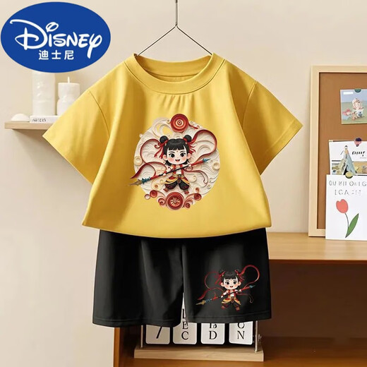 G.DuckKids Nezha: Tongtong Cotton Sweet Summer Summer Shorts New Children's Juego de dos piezas 1092# Pack Back T Wine Red + Pequeño 1098# Black Shorts 90