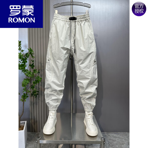 罗蒙（ROMON）2025夏季透气休闲运动裤男士青年时尚显瘦哈伦裤个性拼接工装裤子 荧光绿 S