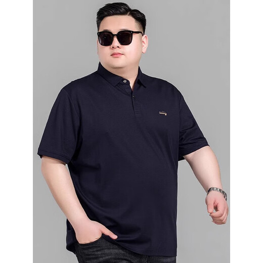 Large size short-sleeved polo shirt men's summer business casual plus fat enlarged loose versatile simple lapel T-shirt trendy-L07 black 5XL -Weight 190-210Jin Jin is equal to 0.5 kg