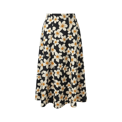 Gloria Skirt Wearing 2025 New High Waist Printed Skirt A-Line Skirt 1E5R2B140 1DD Black Gold Hand-painted Orange Flower M