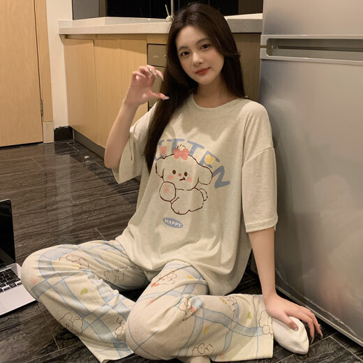 梦鸾睡衣女2025新款夏季短袖短裤可爱卡通小狗三件套可外穿休闲家居服 684-3 蝴蝶结狗 M