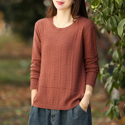 HUALIN FASHION 2025 new literary solid color sweater for women loose and versatile apricot color 9901 model M Recommended 115-130Jin [Jin equals 0.5 kg]