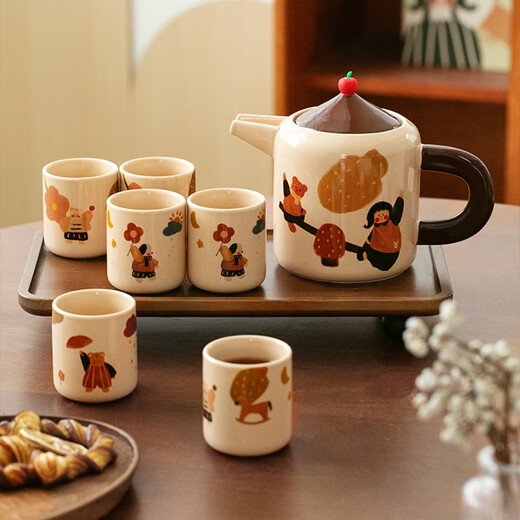 Dining General Ceramic Water Set Water Cup Mug Coffee Cup Set Flower Teapot Tea Set Gift Box Set Wedding Housewarming Gift Gift Box Set One Pot Six Cups One Tray