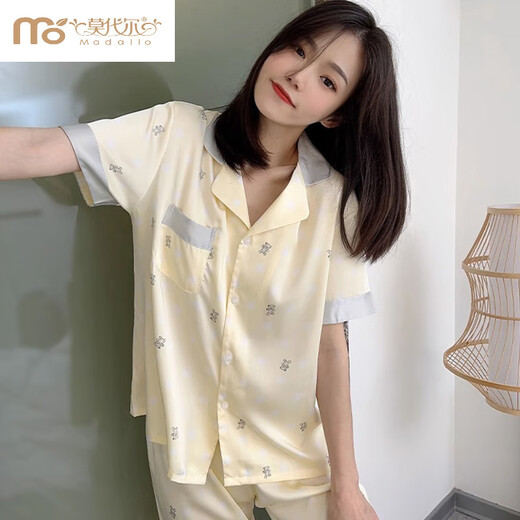 莫代尔泡泡熊冰丝睡衣女夏天凉感短袖长裤网红感薄款春秋丝.绸家居 YFY-9905凉感面料】 M 建议80-100斤】