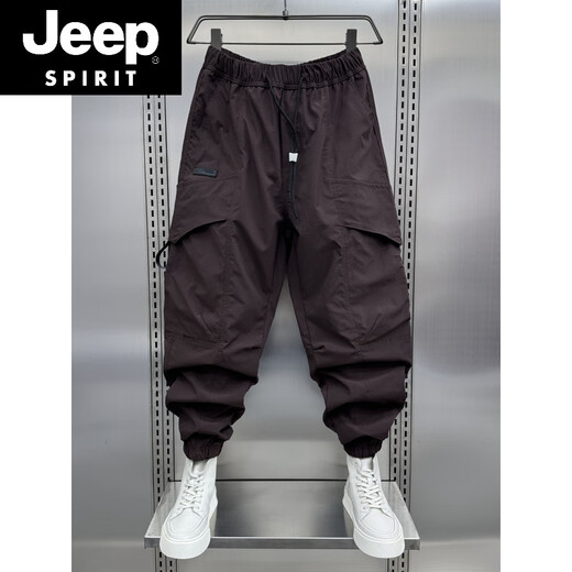 JEEP SPIRIT夏季潮流速干休闲工装裤男士宽松束脚秋季机能户外九分痞帅哈伦裤 灰色(秋款) 4XL 175-190斤