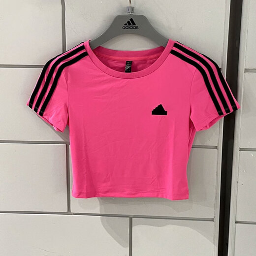 阿迪达斯 （adidas）短袖T恤女装夏季运动服圆领半袖衫舒适透气短款休闲上衣 JV9859玫粉色 S