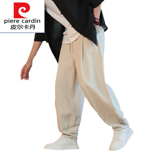 皮尔卡丹（pierre cardin）中国风棉麻男裤子夏季薄款复古2025新款灯笼裤宽松小脚休闲裤针织 黑色 M