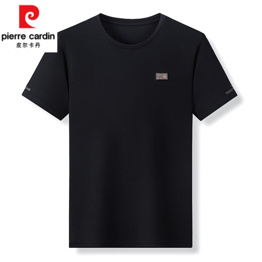 
Pierre cardin men's mulberry silk round neck short-sleeved T-shirt 2025 summer solid color half-sleeved top middle-aged loose trendy sweatshirt t-shirt 13807 white XL 115/52