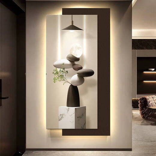 现代轻奢玄关装饰画简约感led灯入户正对门挂画2025新款壁画 T12350 40*80cm无灯款高清UV精雕+晶瓷