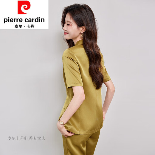 皮尔卡丹（pierre cardin）米白色职业西装套装女夏季高级感轻职场穿搭薄款气质短袖西服外套 YiJin-A683金黄色西装+B686金黄 S