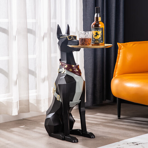 Light luxury creative desktop Internet celebrity Doberman Pinscher ornaments Nordic entrance living room gift TV cabinet next to home soft decoration Large black gentleman Doberman Pinscher - 74 cm