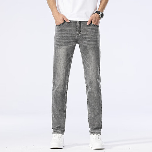 Neues Gleichgewicht High-End-Jeans-Jeans Sommer dünne schlanke schlanke elastische, gerade Hosen mittlere Alters und vielseitig gewaschene Hose 1049 Grau 33