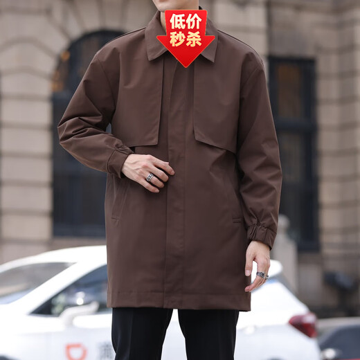 JEEP SPIRIT Jeep Lapel Windbreaker Jacket Men's Mid-Length 2025 Autumn and Winter Advanced Design Simple Versatile Casual Men's Clothing Black XL (140-160Jin Jin equals 0.5kg)