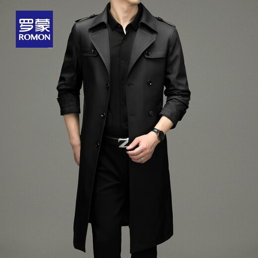 ROMON men's mid-length windbreaker men's coat autumn new business young and middle-aged casual spring and autumn long lapel coat trend 2256 navy blue XL recommended 140-160Jin Jin equals 0.5 kg