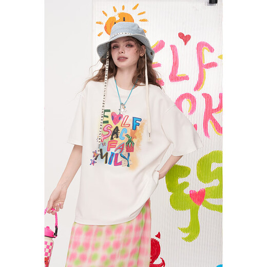 Fairy's Pocket Dopamine Chiffon Skirt Printed Short-Sleeved T-shirt Two-piece Suit Women's 2025 Summer New Letter Pink M