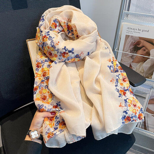 
Sui Can scarf for women in summer desert travel sunscreen shawl ethnic style teaka salt lake scarf fashion cotton linen scarf headscarf embroidery [bemore] scarf 1 set