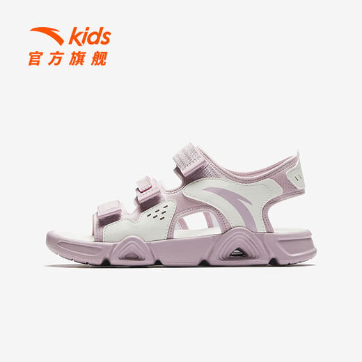 ANTA children's sandals, men's and women's shoes, 2026 summer new summer Velcro children's open toe Lingbo arch beach shoes for girls, light pink/ivory white-10 35