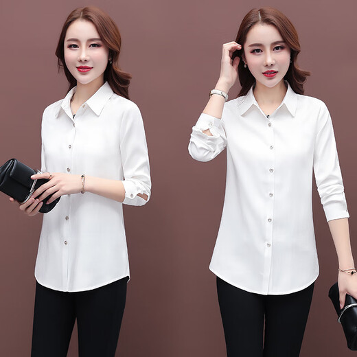 Pierre Cardin [9716 personnes louées] Spring and Automne Solid White Shirt pour les femmes avec des hauts à manches longues et à tempérament, une chemise de base lâche [pas de toison ajoutée au printemps et à l'automne] l [suggéré 85-100 Jin [Jin est égal à 0,5 kg]]]