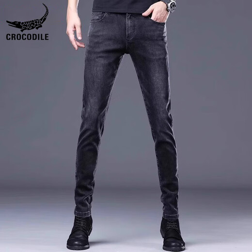 Cogas CHOGATH CHOGATH CROCODILE Crocodile Shirt Brand High-end Denim Trousers Men's Slim Small Foot Summer Thin Stretch Casual Pants Men 1048 Black Regular 28 90-105Jin [Jin equals 0.5 kg]