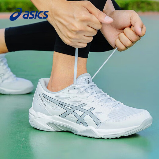 Asics badminton shoes for men and women professional stable wear-resistant sports shoes breathable training shoes GEL-ROCKET 11 white/grey 38
