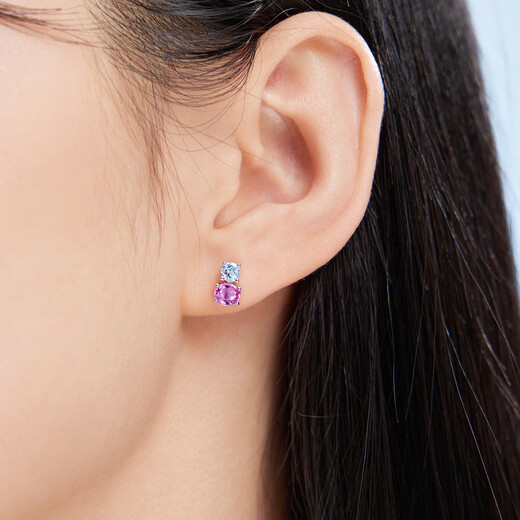 Lukfook Jewelry Platinum 950 Small Rock Sugar Aquamarine Platinum Stud Earrings FDJ0006DS Total Weight 2.14g Comes with Silicone Ear Plugs