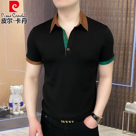 Pierre Cardin T-shirt floral de soie glace à manches courtes à manches courtes Polo de la mode de luxe de haute qualité Business Business T-shirt polyvalent 7018 Black M 120Jin [Jin est égal à 0,5 kg]