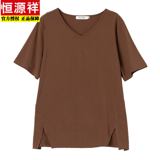 恒源祥大码短袖t恤女夏薄款纯棉宽松中年妈妈鸡心领全棉汗衫t血V领上衣 军绿色【AM-216款】 5XL 适合180-200斤