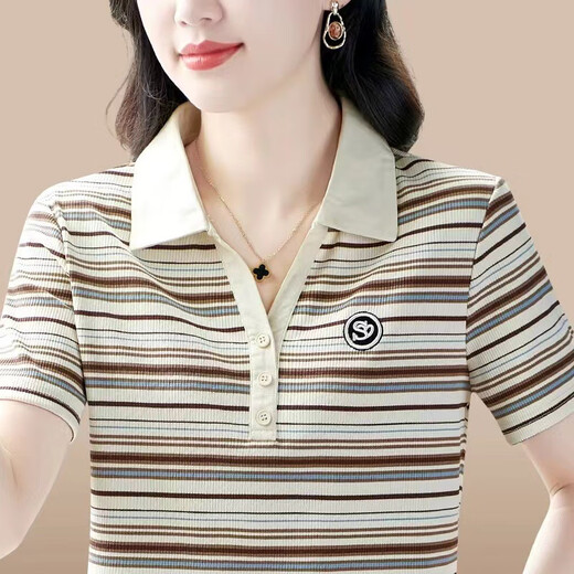 御仕达时尚妈装短袖T恤夏季休闲上衣中年女洋气减龄显瘦打底衫 9926咖色 M