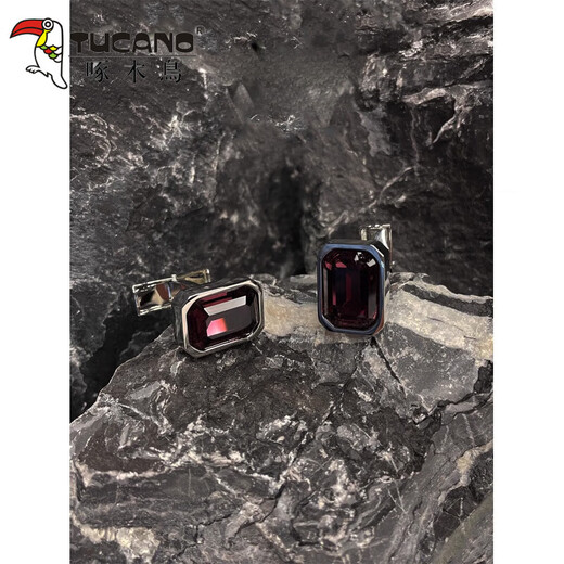 TUCANO;啄木鸟品牌新款八边形勃艮第红色水晶袖扣男法式衬衫袖钉紫罗兰水晶款 勃艮第红 附皮质袖扣盒