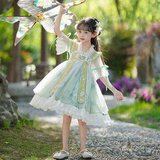 Annie Youer Hanfu Girls Sommerkleidung chinesische Stil Prinzessin Kleid Kinder Ancient Tang Style Girl Super Fairy Kleid Grün 120