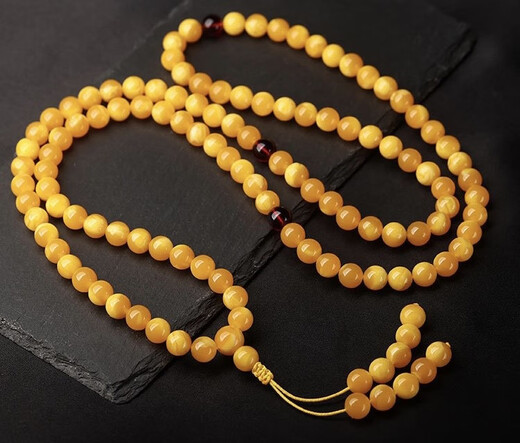 JIYAO White Honey Chicken Fat Yellow Beeswax 108 Bracelet Buddha Beads Rosary Beads Can Be Made into Necklaces Chicken Fat Yellow 6mm 108 Pieces