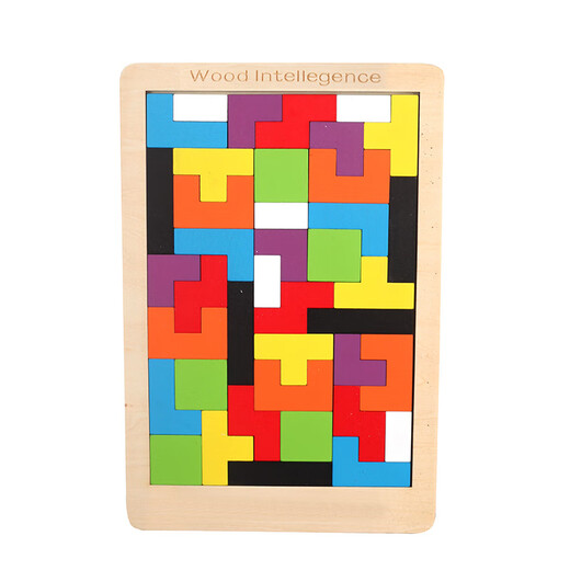 Yuan Family Holzpuzzle Kognitive Brettspielzeug Holzbriefe Geometrische Grafikbaustein Handgabetafel Holz Tetris 28*18 cm