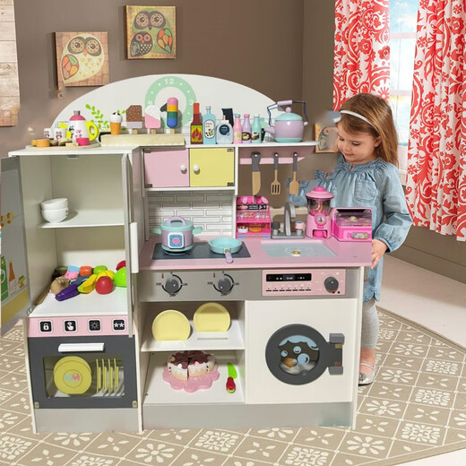 Youlebi Children's Kitchen Toys Early Education Player House Large Refrigerator Stove Simulation Baby Cooking Tableware Scene Toys Wooden Kitchen Toy Set