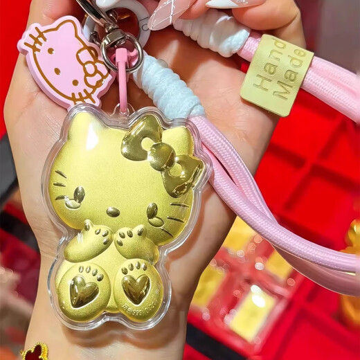 Pure gold 999heokittyKT cat mobile phone chain gold keychain bag pendant car pendant gift souvenir kt cat pendant