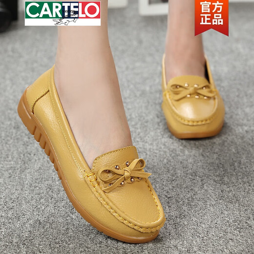 Cartelo Spring Flat Shoes For Women Genuine Leather Soft Sole Show Mother Shoes Breathable Mujer zapatos Single Beans Zapatos Gran tamaño de tendón de carne Suela casual de mujeres embarazadas 6629 gris hueco 37