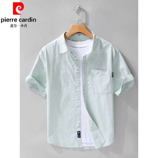 Pierre Cardin Herren gestreiftes Kurzarmhemd Japan japanisches lässiges loser Top Herren Sommer Dünn trendig vielseitiges Baumwollhemd 9721 Weiß M 100jin [Jin entspricht 0,5 kg]